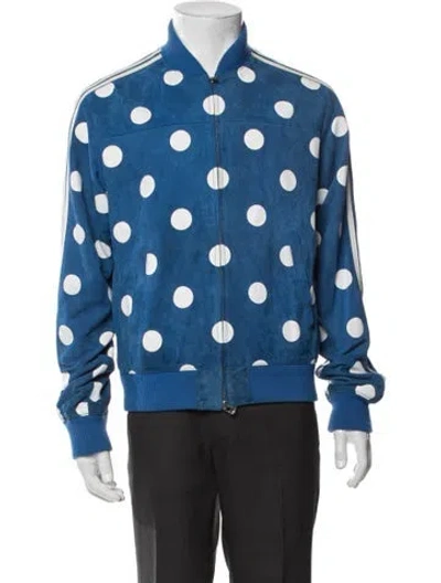 Pre-owned Pharrell Williams X Adidas Goat Leather Polka Dot Print Bomber Jacket In Blue