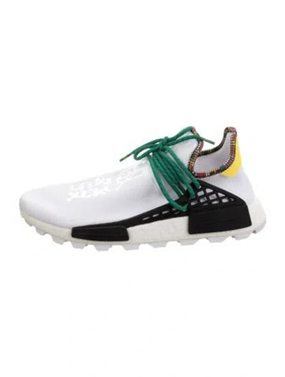 Pre-owned Pharrell Williams X Adidas Printed Embroidered Accent Athletic Sneakers In White