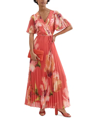 Phase Eight Abigail Pleated Print Maxi Dress In Orange