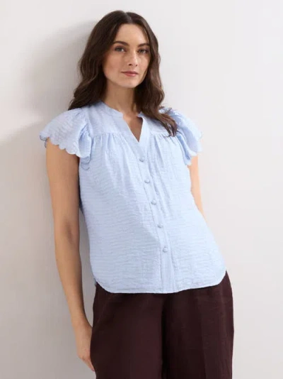 Phase Eight Aleasha Scallop Sleeve V-neck Blouse In Blue