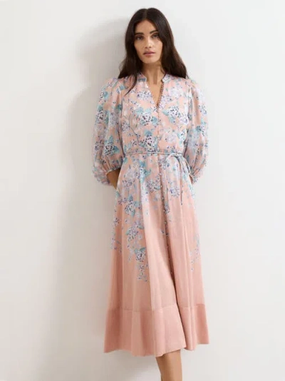 Phase Eight Womens Pale Pink Alison Floral-print Woven Midi Dress