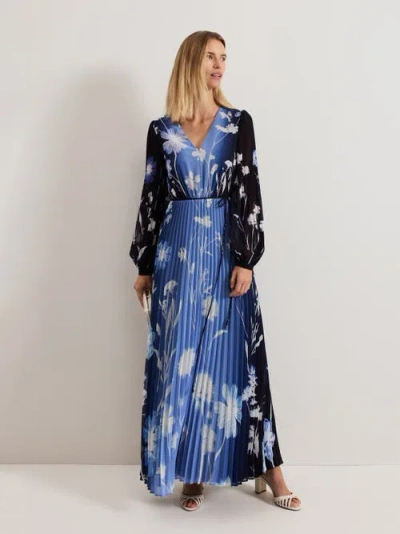 Phase Eight Annie Pleated Floral Maxi Dress In Blue