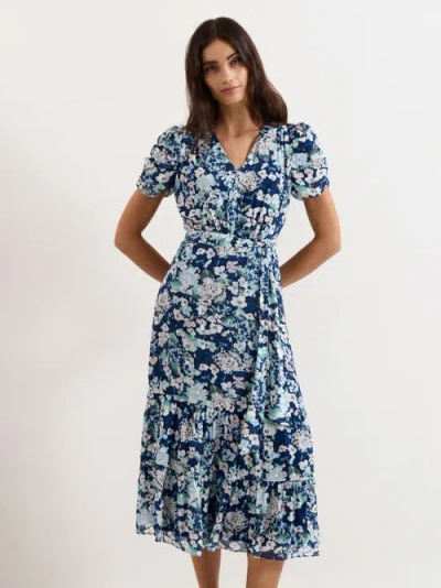 Phase Eight Womens Indigo Azalea Floral-print Woven Midi Dress In Blue