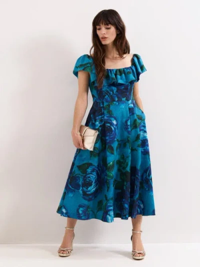 Phase Eight Womens Blue Brianne Floral-print Lyocell-blend Midi Dress