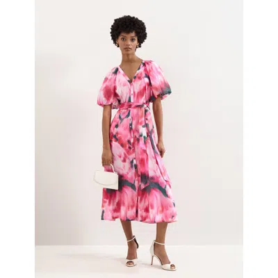 Phase Eight Caterina Puff Sleeve V-neck Shirt Dress In Pink