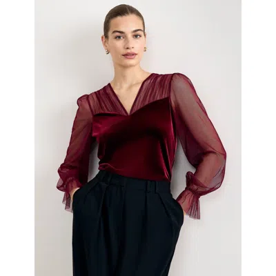 Phase Eight Cindy Velvet Sheer Top In Burgundy