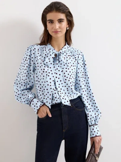 Phase Eight Coco Tie Neck Polka Dot Blouse In Blue