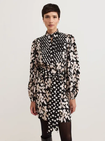 Phase Eight Dolly Mandarin Collar Mini Shirt Dress In Black/ivory