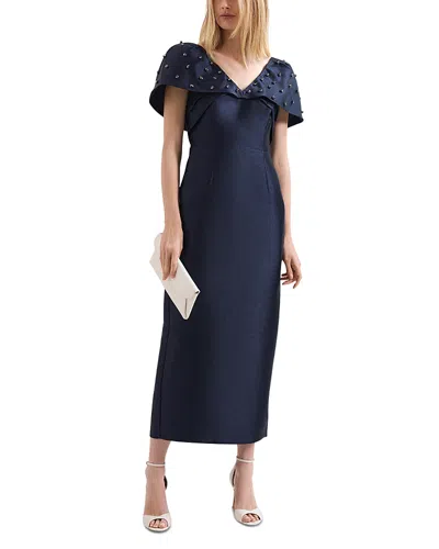 Phase Eight Erina Navy Satin Twill Midi Dress In Blue