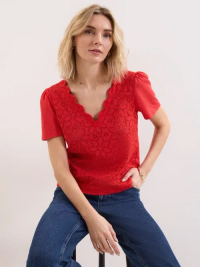 Phase Eight Freya Scallop V-neck T-shirt In Red