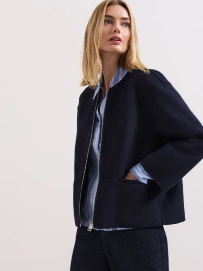 Phase Eight Georgie Wool Round-neck Boxy Jacket In Blue