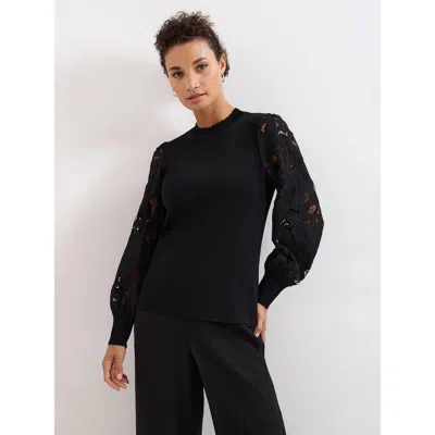 Phase Eight Harriet Lace Sleeve Round Neck Jumper In Black