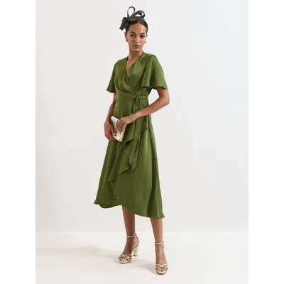 Phase Eight Julissa V-neck Satin Dress In Green