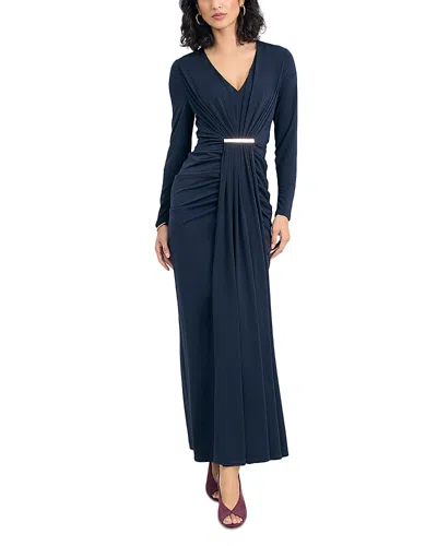 Phase Eight Katharine Long Sleeve Draped Hardware Maxi Dress In Blue