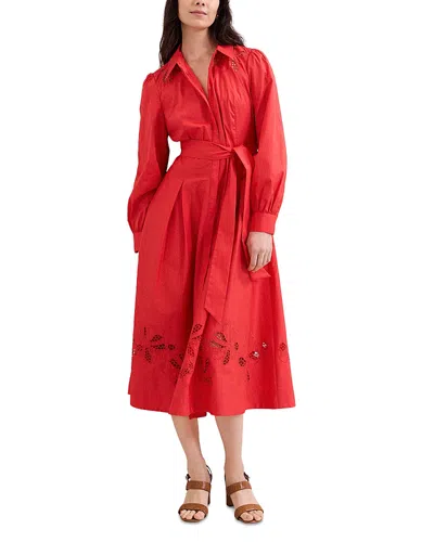 Phase Eight Kim Floral Cutwork Midi Shirtdress In Red
