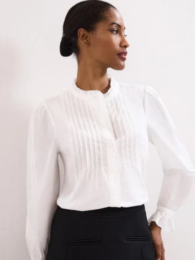 Phase Eight Laurie Pleated Embroidered Cotton Blouse In White