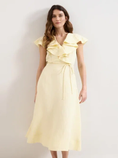 Phase Eight Matilda Ruffle Linen Midi Dress In Yellow