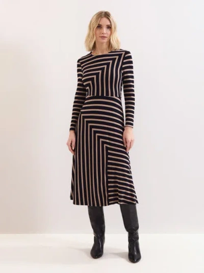 Phase Eight Mia Stripe Long Sleeve Midi Dress In Multi