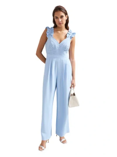 Phase Eight Moira Blue Ruffle Sleeve Jumpsuit