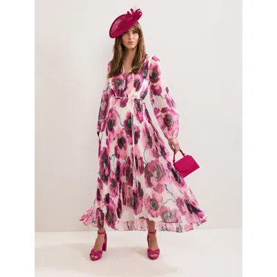 Phase Eight Natalia Floral Pleated Maxi Dress In Pink