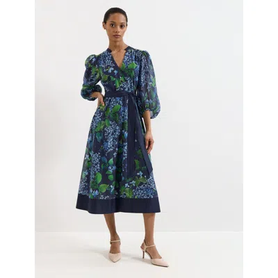 Phase Eight Nixie Printed Midi Wrap Dress In Blue