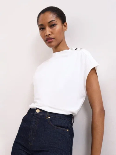 Phase Eight Paige Ruched Shoulder Hardware Ponte Top In White