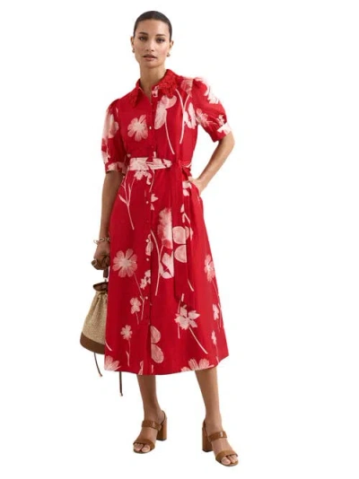 Phase Eight Petite Delphine Belted Midi Shirt Dress In Red