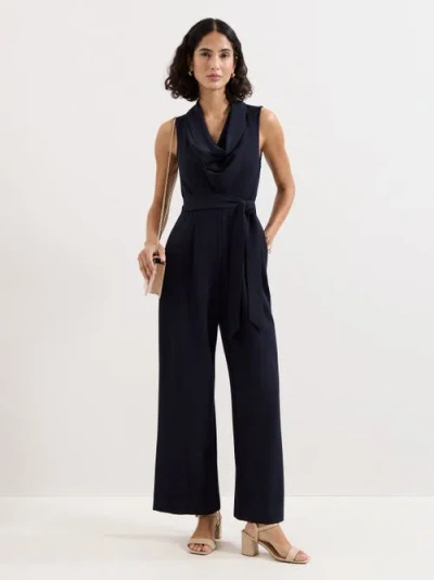 Phase Eight Petite Emry Cowl Neck Wide Leg Jumpsuit In Navy
