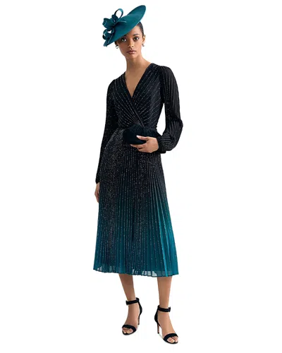 Phase Eight Petites Simara Long Sleeve Ombre Glitter Midi Dress In Blue