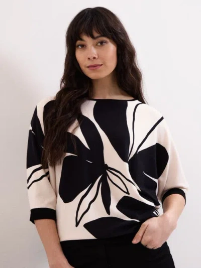 Phase Eight Printed Round Neck Knit Faith Jumper In Black