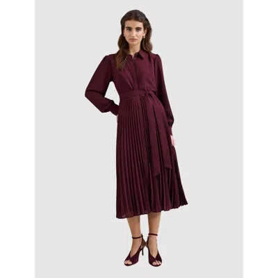 Phase Eight Ren Pleated Midi Shirt Dress In Burgundy