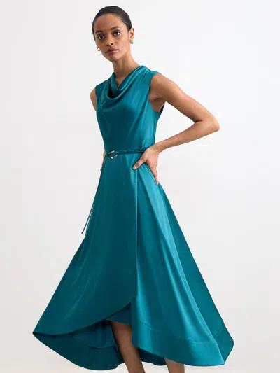 Phase Eight Sabrianna Cowl Neck Belted Midi Dress In Blue