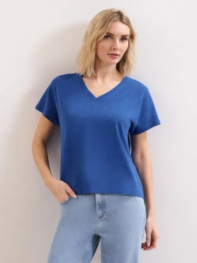 Phase Eight Saphiya Slub Cotton V-neck T-shirt In Blue