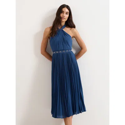 Phase Eight Womens Indigo Sathia Halterneck Woven Midi Dress In Blue