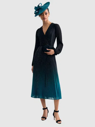 Phase Eight Simara Pleated V-neck Midi Dress In Blue
