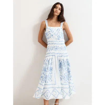 Phase Eight Womens Pale Blue Torin Floral-print Linen-blend Midi Dress