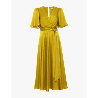 Phase Eight Womens Abbie Textured Wrap Woven Midi Dress Yellow