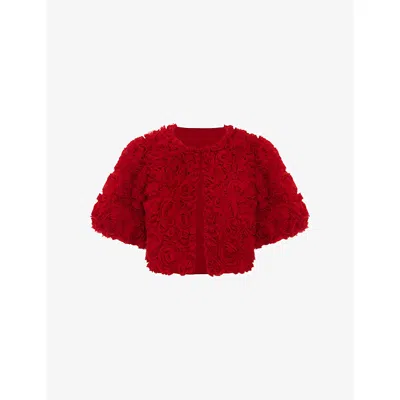 Phase Eight Womens  Angeline Rose-textured Short-sleeve Woven Jacket In Red