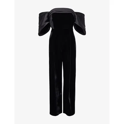 Phase Eight Womens Black Angelica Bardot-neck Velvet Jumpsuit