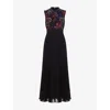 Phase Eight Womens Black Petite Lela Floral-sequin Woven Maxi Dress In Multi