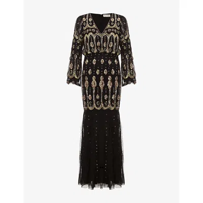 Phase Eight Womens Black Petite Sequin-embellished Woven Maxi Dress