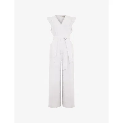 Phase Eight Womens Black/ivory Talulah Wide-leg Broderie Cotton Jumpsuit In White