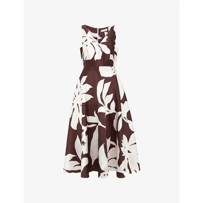 Phase Eight Womens Brown Delicia Floral-print Woven Midi Dress