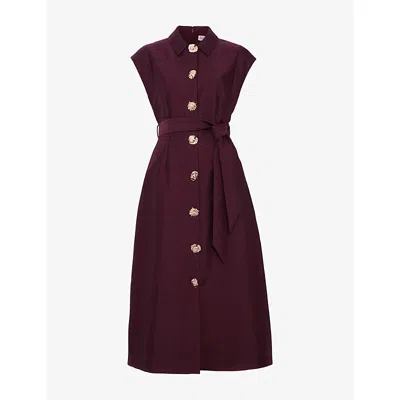 Phase Eight Womens Ciara Button-down Woven Midi Shirt Dress Burgundy In Purple