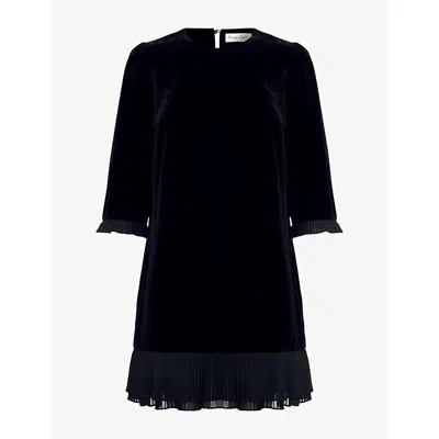 Phase Eight Womens Elysia Pleated-trim Velvet Mini Dress Black
