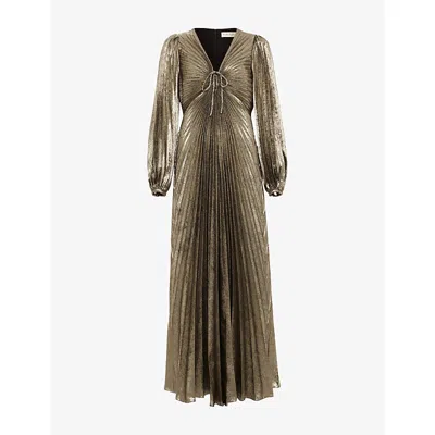Phase Eight Womens Gold Ellen Pleated Metallic Woven Maxi Dress