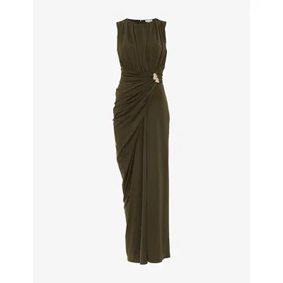 Phase Eight Womens Cassidy Round-neck Draped Stretch-woven Maxi Dress Green In Multi