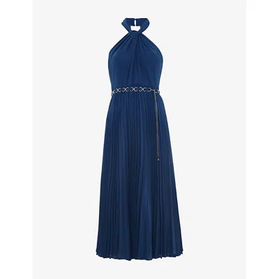 Phase Eight Womens Indigo Sathia Pleated Halter-neck Woven Midi Dress In Blue