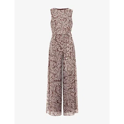 Phase Eight Womens Latte Janine Leaf-print Woven Jumpsuit In Brown