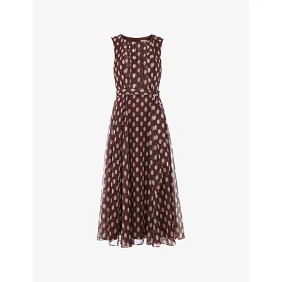 Phase Eight Womens Latte Lucinda Spot-print Woven Midi Dress In Brown